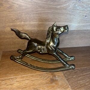 Vintage brass rocking horse figurine 8”